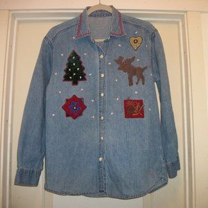 CANDYCORE COTTAGECORE PRAIRIE FADE RETRO CHRISTMAS SHIRT MED